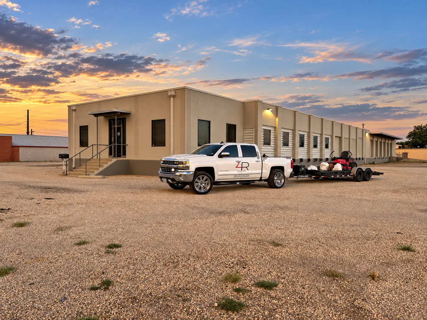 4R work truck, trailer and commercial equipment at a West Texas property